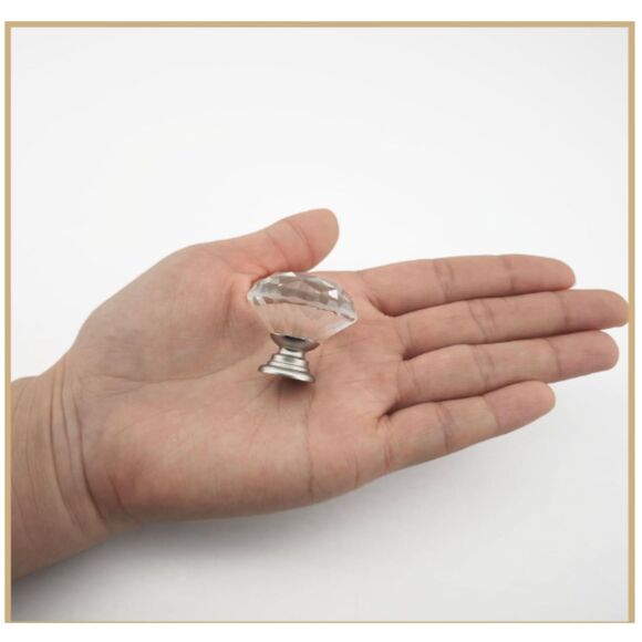 24Pcs 1.2" Small Diamond Glass Cabinet Knobs Brushed Nickel Kitchen Drawer Pulls - Picture 7 of 8